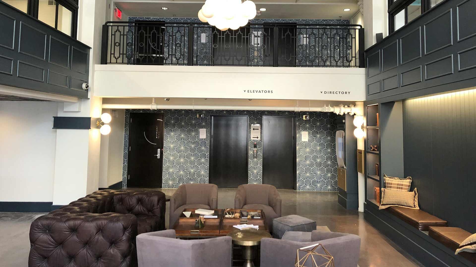 The lobby and elevator directory
