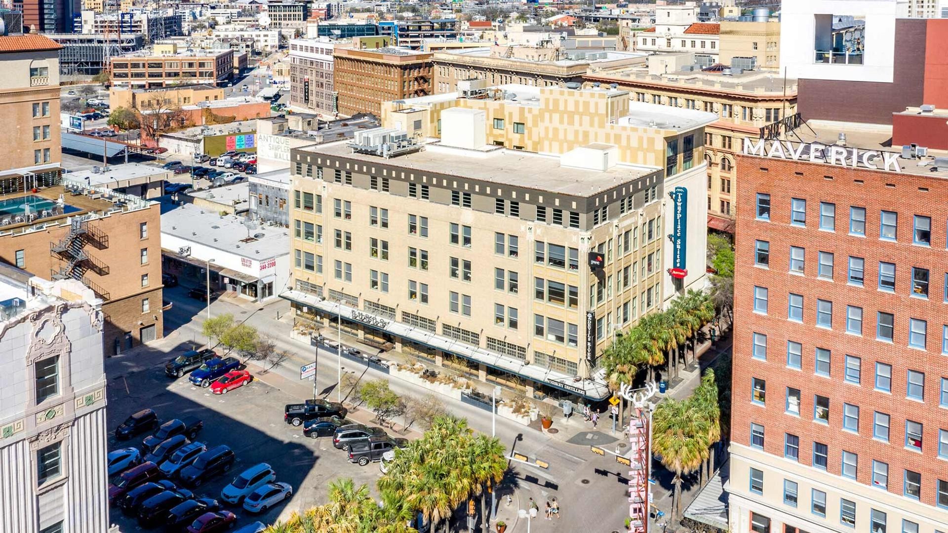The Burns Building in its downtown block