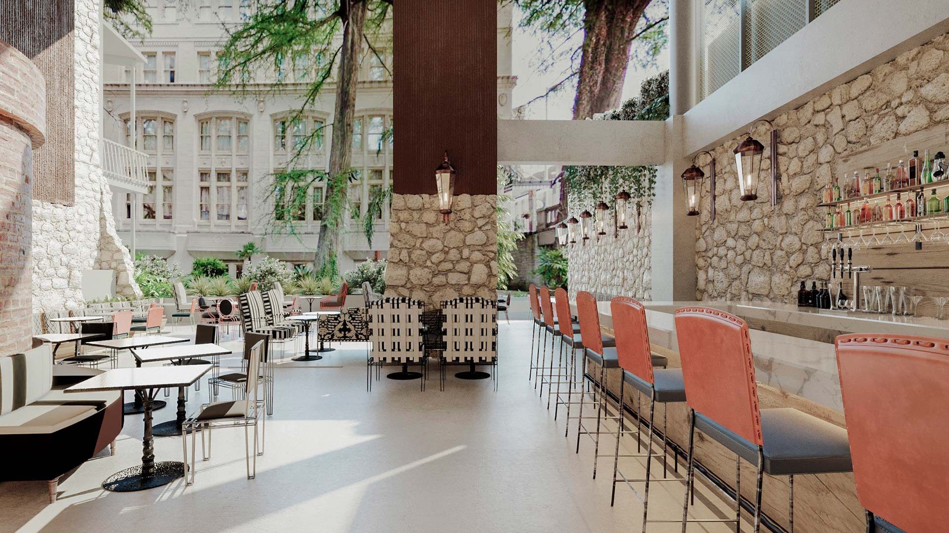 The bar and dining room